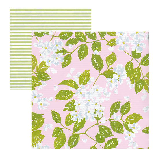 Blanc de Blancs petal pink (reverses to green stripe) Caspari Roll Wrap