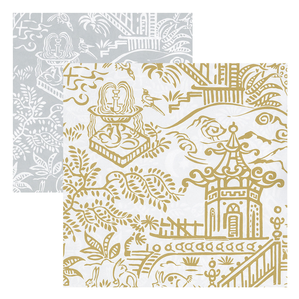 Pagoda Toile silver/white (reverses to gold/white) Caspari Roll Wrap