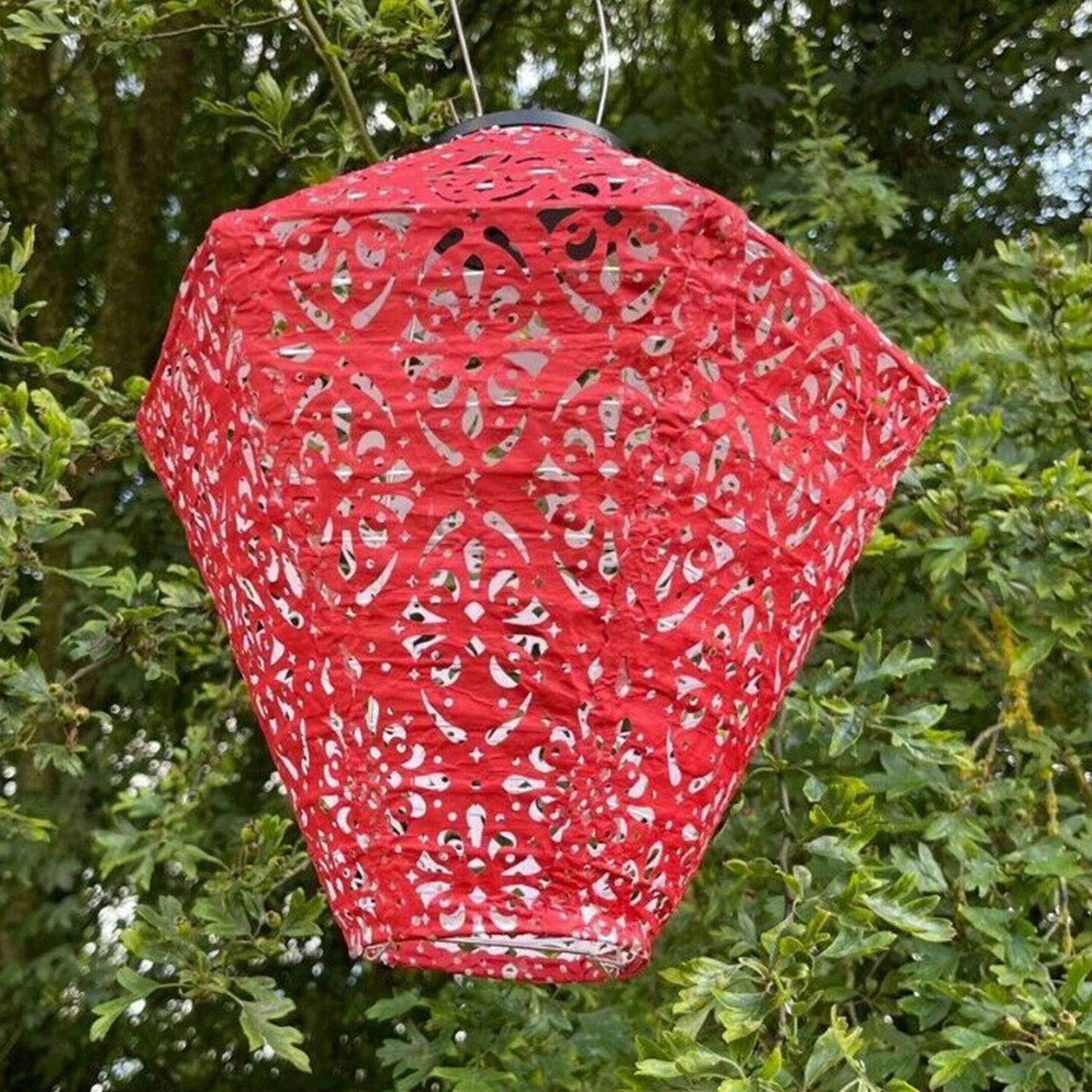 Solar Lantern - Red Diamante 28cm