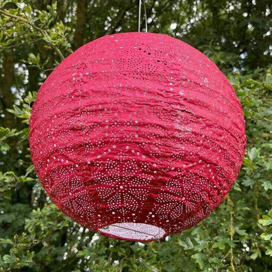 Solar Lantern - Red Dotted Flowers 30cm