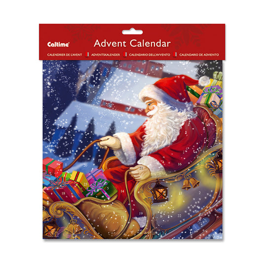 Santa Sleigh Caltime Advent Calendar 28 x 28 cm