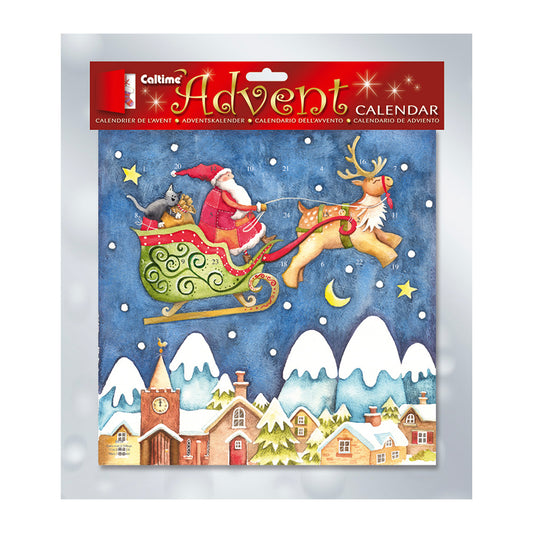 Santa over the Village Caltime Advent Calendar 28 x 28 cm