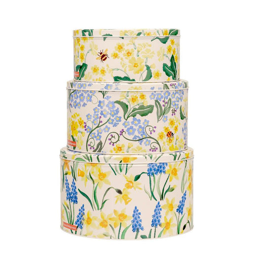 Emma Bridgewater Spring Flowers Bluebell Daffodil Muscari Set of 3 Round Cake Tins 250 (d) x 145mm 225 (d) x 120mm 195 (d) x 95mm