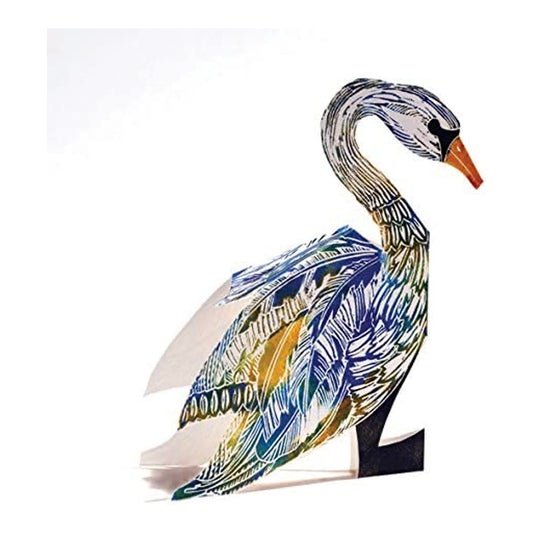 Swan 3D Sculptural Judy Lumley Greetings Card from Lino Cut Designs with envelope