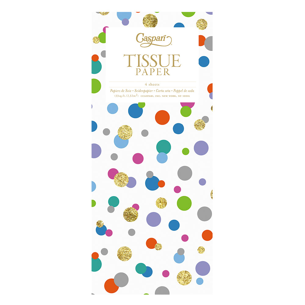 Caspari Confetti Brights Multicoloured Dots Tissue Paper 4 Sheets of 20 x 30" Tissue Wrapping Paper