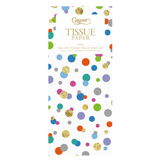 Caspari Confetti Brights Multicoloured Dots Tissue Paper 4 Sheets of 20 x 30" Tissue Wrapping Paper