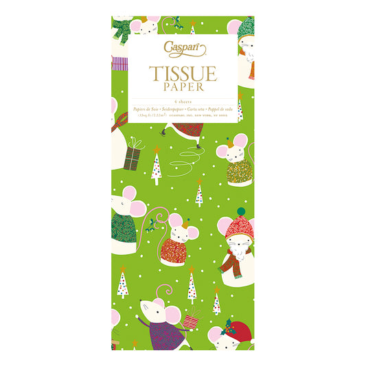 Caspari Simon Says Green Mice Christmas Tissue Paper 4 Sheets of 20 x 30" Tissue Wrapping Paper