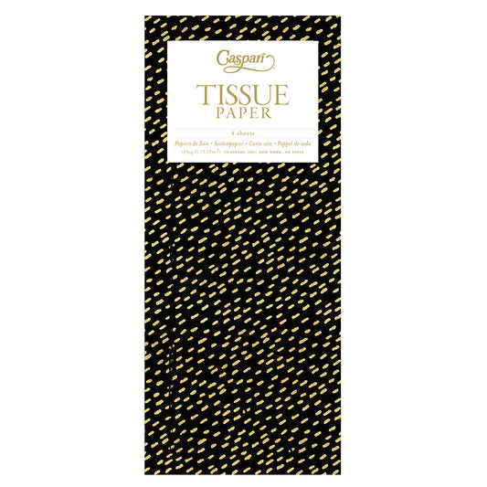 Caspari Little Dash Black Gold patterned Tissue Paper 4 Sheets of 20 x 30" Tissue Wrapping Paper