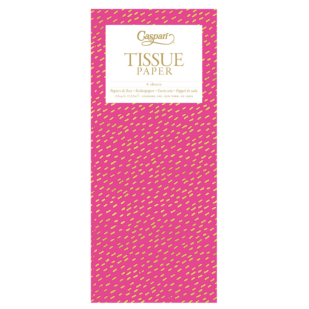 Caspari Little Dash Fuchsia Gold patterned Tissue Paper 4 Sheets of 20 x 30" Tissue Wrapping Paper