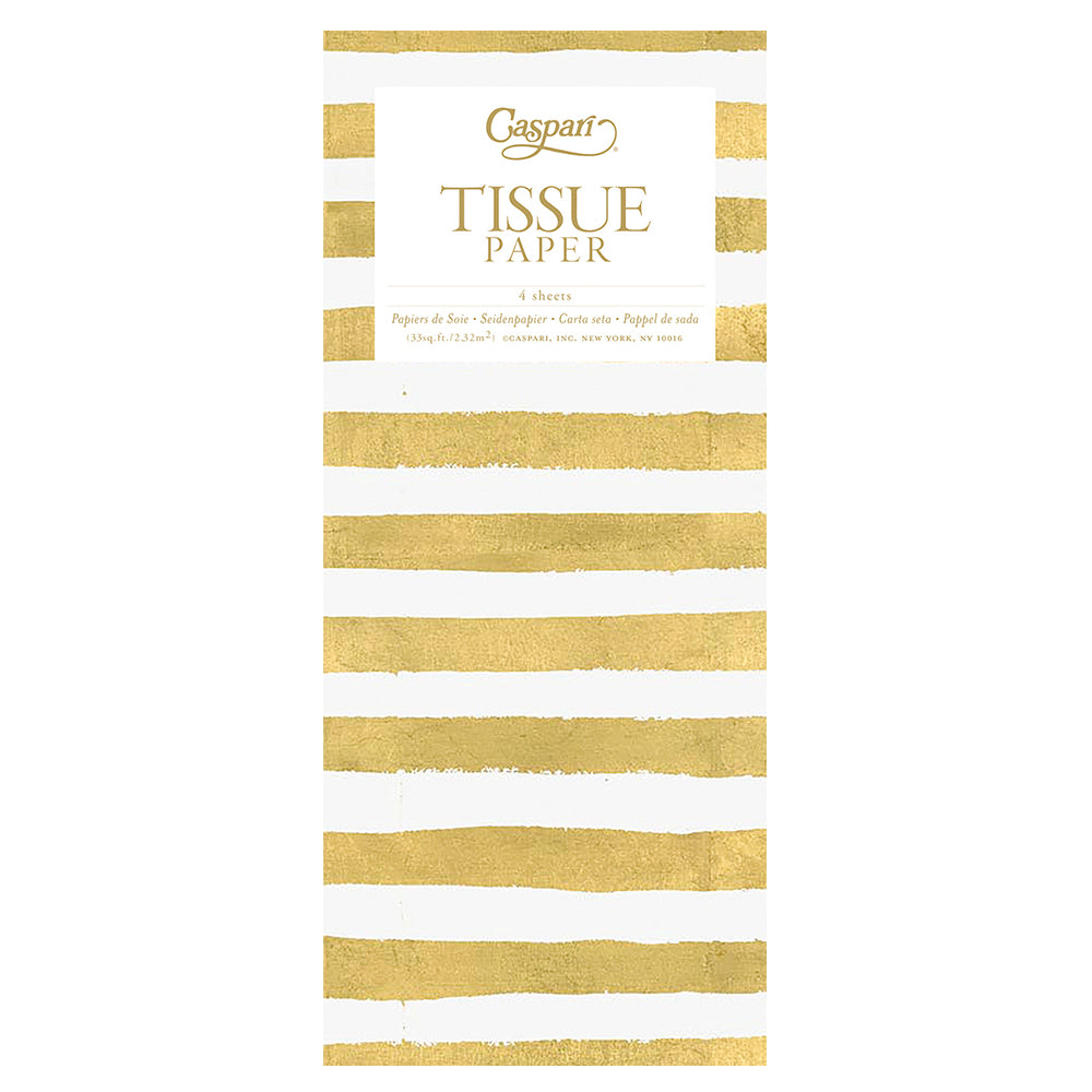Caspari Painted Stripe Gold White Tissue Paper 4 Sheets of 20 x 30" Tissue Wrapping Paper