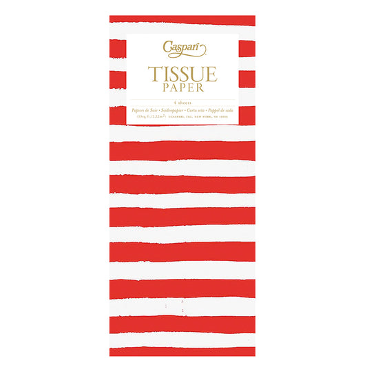Caspari Painted Stripe Red White Tissue Paper 4 Sheets of 20 x 30" Tissue Wrapping Paper