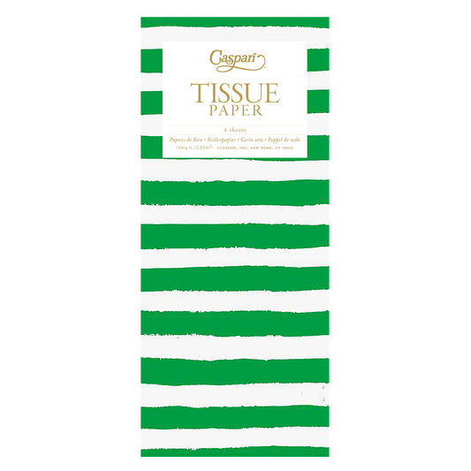Caspari Painted Stripe Green White Tissue Paper 4 Sheets of 20 x 30" Tissue Wrapping Paper