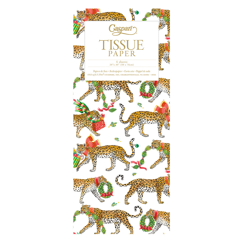 Christmas Leopards white Tissue Paper 4 Sheets of 20 x 30" Tissue Wrapping Paper