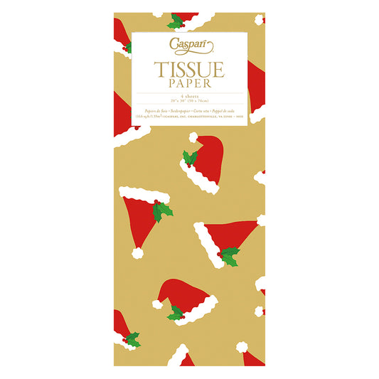 Caspari Santa Hat Toss Gold Christmas Hats issue Paper 4 Sheets of 20 x 30" Tissue Wrapping Paper