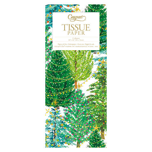 Caspari Christmas Trees with Lights Green Tissue Paper 4 Sheets of 20 x 30" Tissue Wrapping Paper