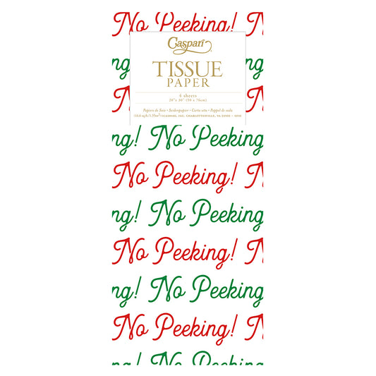 No Peeking! red green text Tissue Paper 4 Sheets of 20 x 30" Tissue Wrapping Paper