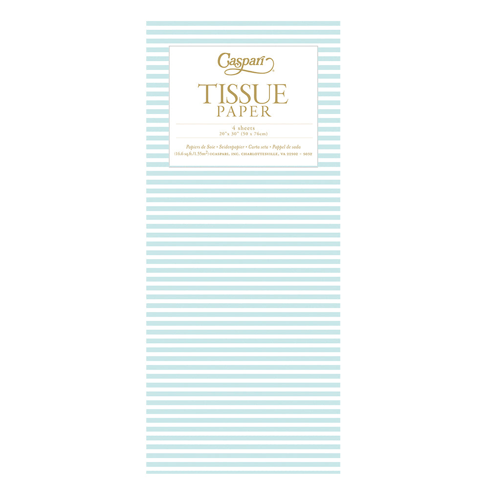 Caspari Mini Stripe Robin’s Egg Blue Tissue Paper 4 Sheets of 20 x 30" Tissue Wrapping Paper