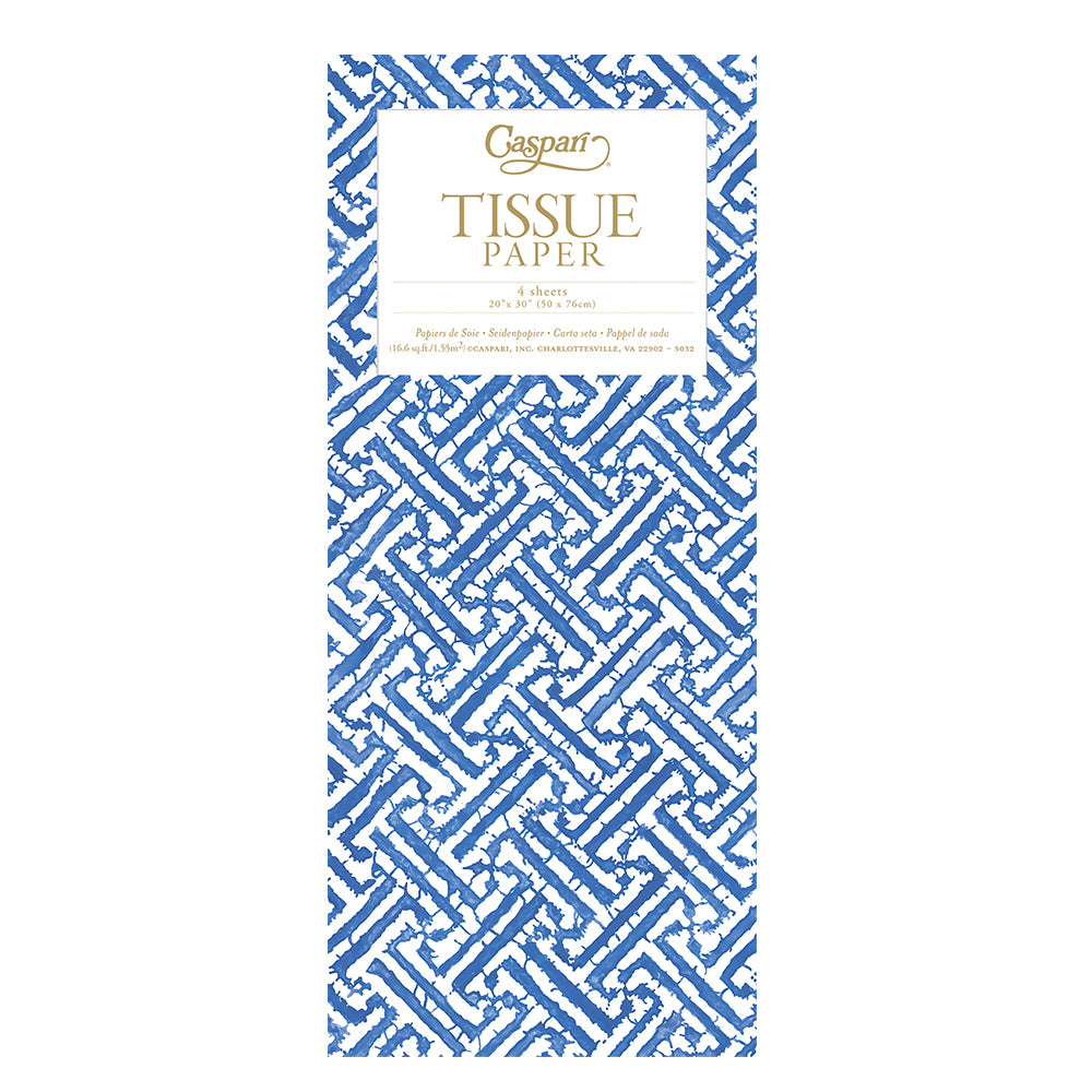 Caspari Blue Fretwork Tissue Paper 4 Sheets of 20 x 30" Tissue Wrapping Paper