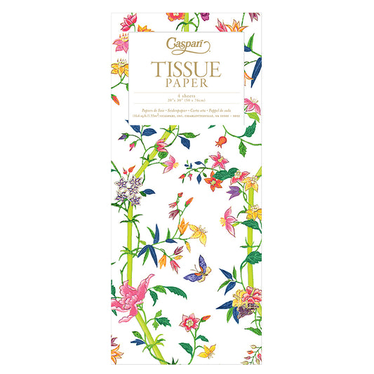Caspari White Sprigged Silk Floral Tissue Paper 4 Sheets of 20 x 30" Tissue Wrapping Paper