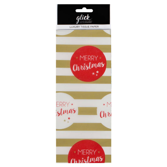 Christmas Stripe Gold Red White Tissue Paper 4 Sheets of 50 x 75 cm Glick Tissue Wrapping Paper