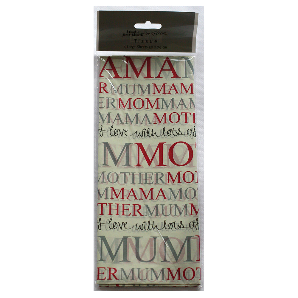 Mum Cream Red Mother's Day Tissue Paper 4 Sheets of 50 x 75 cm Glick Tissue Wrapping Paper