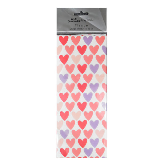 WJB Hearts Pink Purple Tissue Paper 4 Sheets of 50 x 75 cm Glick Tissue Wrapping Paper
