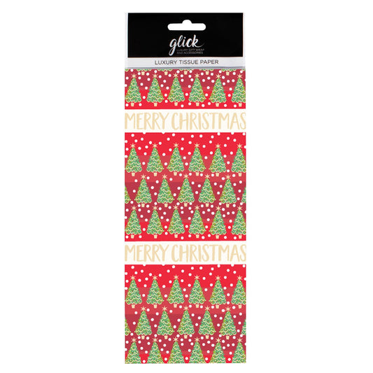 Festive Trees Red Christmas Tissue Paper 4 Sheets of 50 x 75 cm Glick Tissue Wrapping Paper