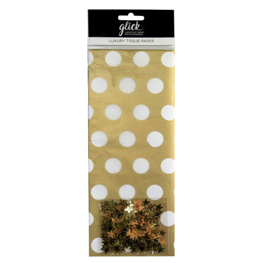 Gold Dots with Confetti Stars Tissue Paper 4 Sheets of 50 x 75 cm Glick Tissue Wrapping Paper