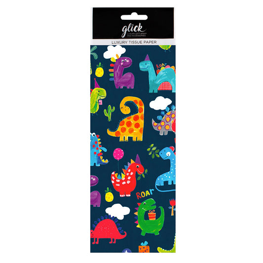 Dinosaurs Dinoroar Navy Tissue Paper 4 Sheets of 50 x 75 cm Glick Tissue Wrapping Paper