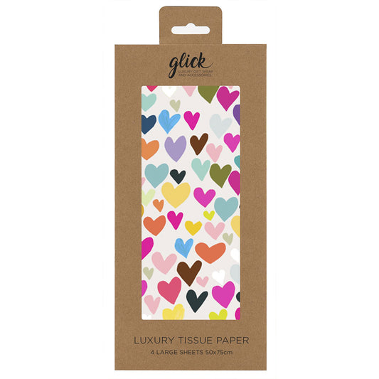 Besotted Colourful Hearts Tissue Paper 4 Sheets of 50 x 75 cm Glick Tissue Wrapping Paper