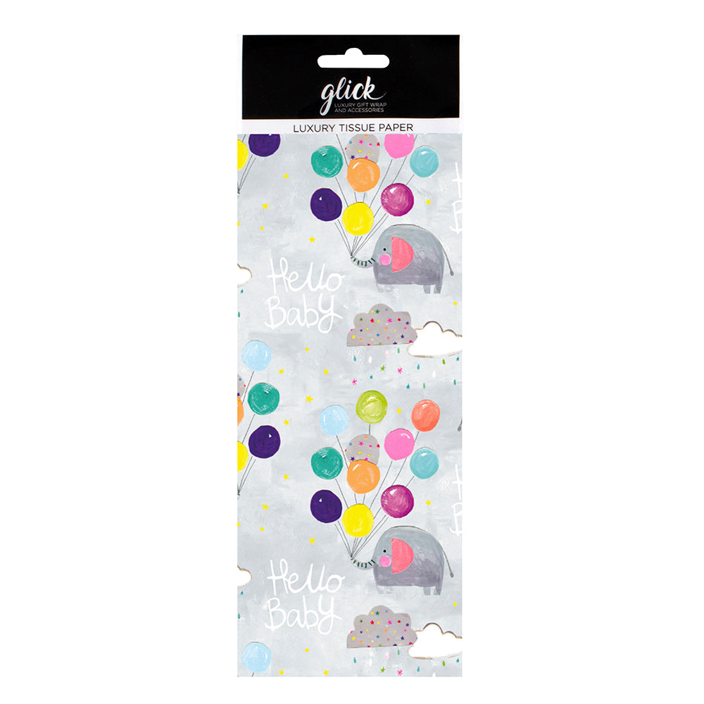 Hello Baby Grey Elephants Balloons Tissue Paper 4 Sheets of 50 x 75 cm Glick Tissue Wrapping Paper