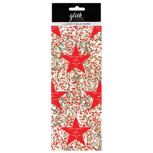 S Dyment Christmas Star Red White Tissue Paper 4 Sheets of 50 x 75 cm Glick Tissue Wrapping Paper