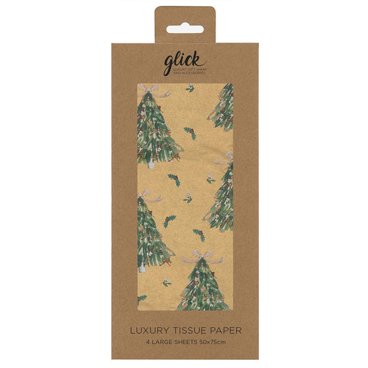 Evergreen Gold Green Trees Christmas Tissue Paper 4 Sheets of 50 x 75 cm Glick Tissue Wrapping Paper