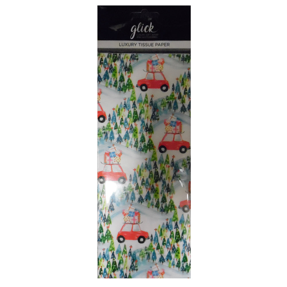 Driving Home for Christmas Car Trees Tissue Paper 4 Sheets of 50 x 75 cm Glick Tissue Wrapping Paper