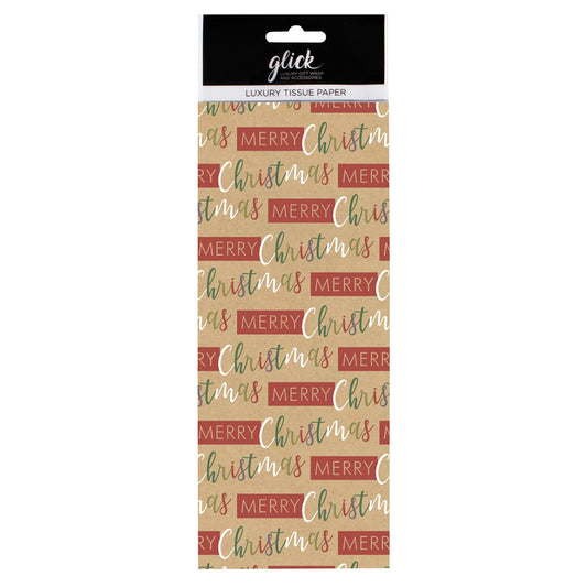 Christmas Script Kraft Red Tissue Paper 4 Sheets of 50 x 75 cm Glick Tissue Wrapping Paper