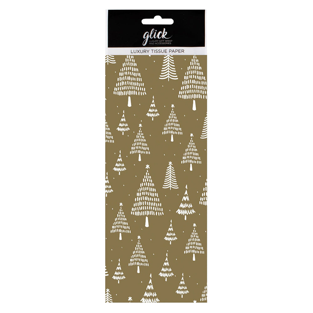 Christmas Trees Gold White Tissue Paper 4 Sheets of 50 x 75 cm Glick Tissue Wrapping Paper