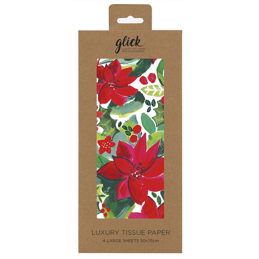 Poinsettia Red Green Christmas Flowers Tissue Paper 4 Sheets of 50 x 75 cm Glick Tissue Wrapping Paper