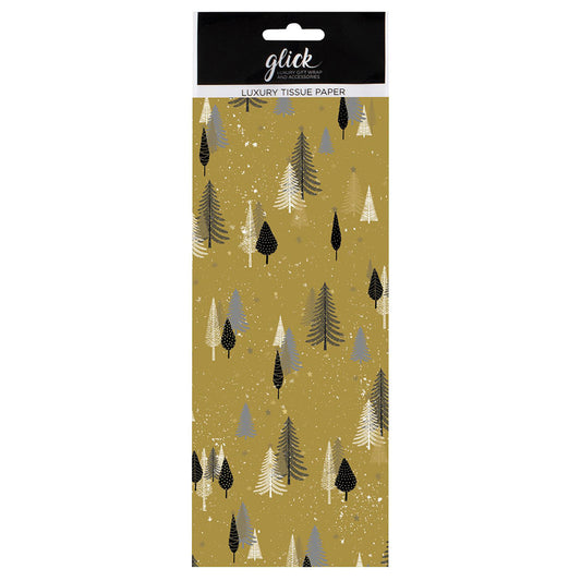 Trees Gold White Black Christmas Tissue Paper 4 Sheets of 50 x 75 cm Glick Tissue Wrapping Paper