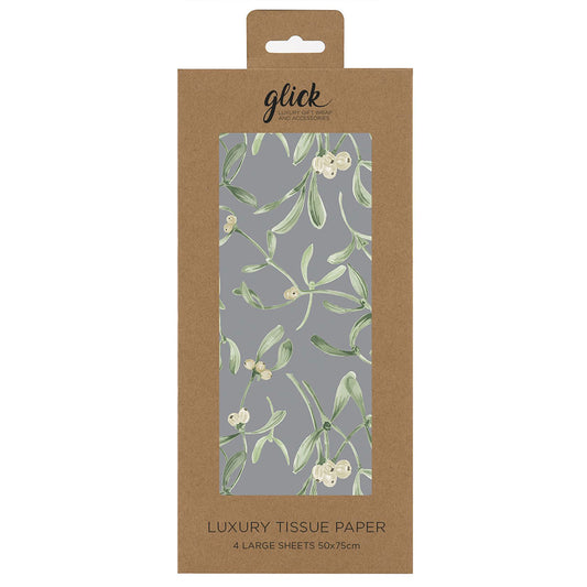 Mistletoe Grey Christmas Tissue Paper 4 Sheets of 50 x 75 cm Glick Tissue Wrapping Paper