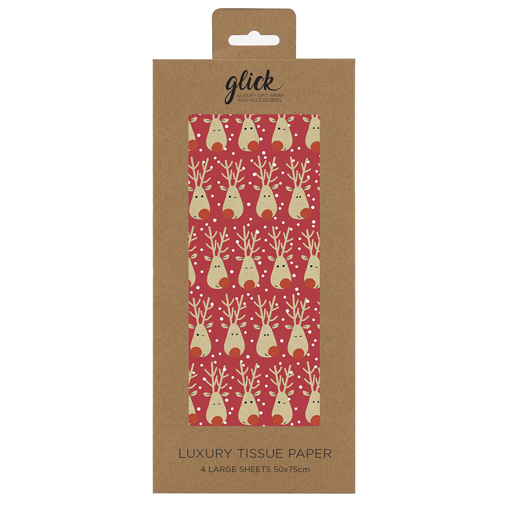 Reindeer Selfie Red Kraft Christmas Tissue Paper 4 Sheets of 50 x 75 cm Glick Tissue Wrapping Paper