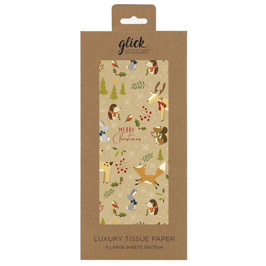 Christmas  in the Wood Kraft Animals Tissue Paper 4 Sheets of 50 x 75 cm Glick Tissue Wrapping Paper