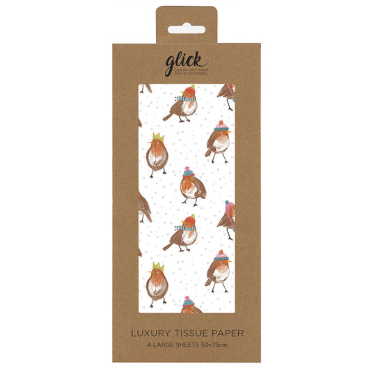 Cosy Robins Christmas with Hats Tissue Paper 4 Sheets of 50 x 75 cm Glick Tissue Wrapping Paper