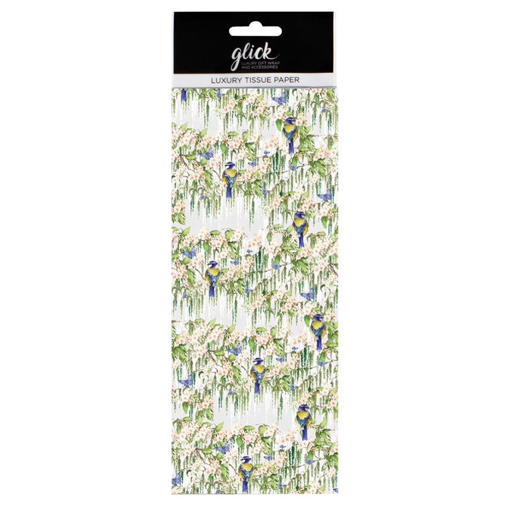 Pizazz Gall Blue Tit Bird Cream Flowers Tissue Paper 4 Sheets of 50 x 75 cm Glick Tissue Wrapping Paper