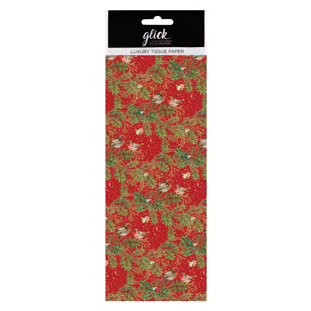 Pizazz Christmas Robins Red Foliage Tissue Paper 4 Sheets of 50 x 75 cm Glick Tissue Wrapping Paper