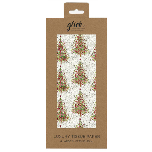 Christmas Fir White Trees Tissue Paper 4 Sheets of 50 x 75 cm Glick Tissue Wrapping Paper