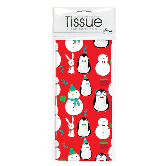 Snowmen and Penguins Tissue Paper 4 Sheets of 20 x 30" Deva Tissue Wrapping Paper