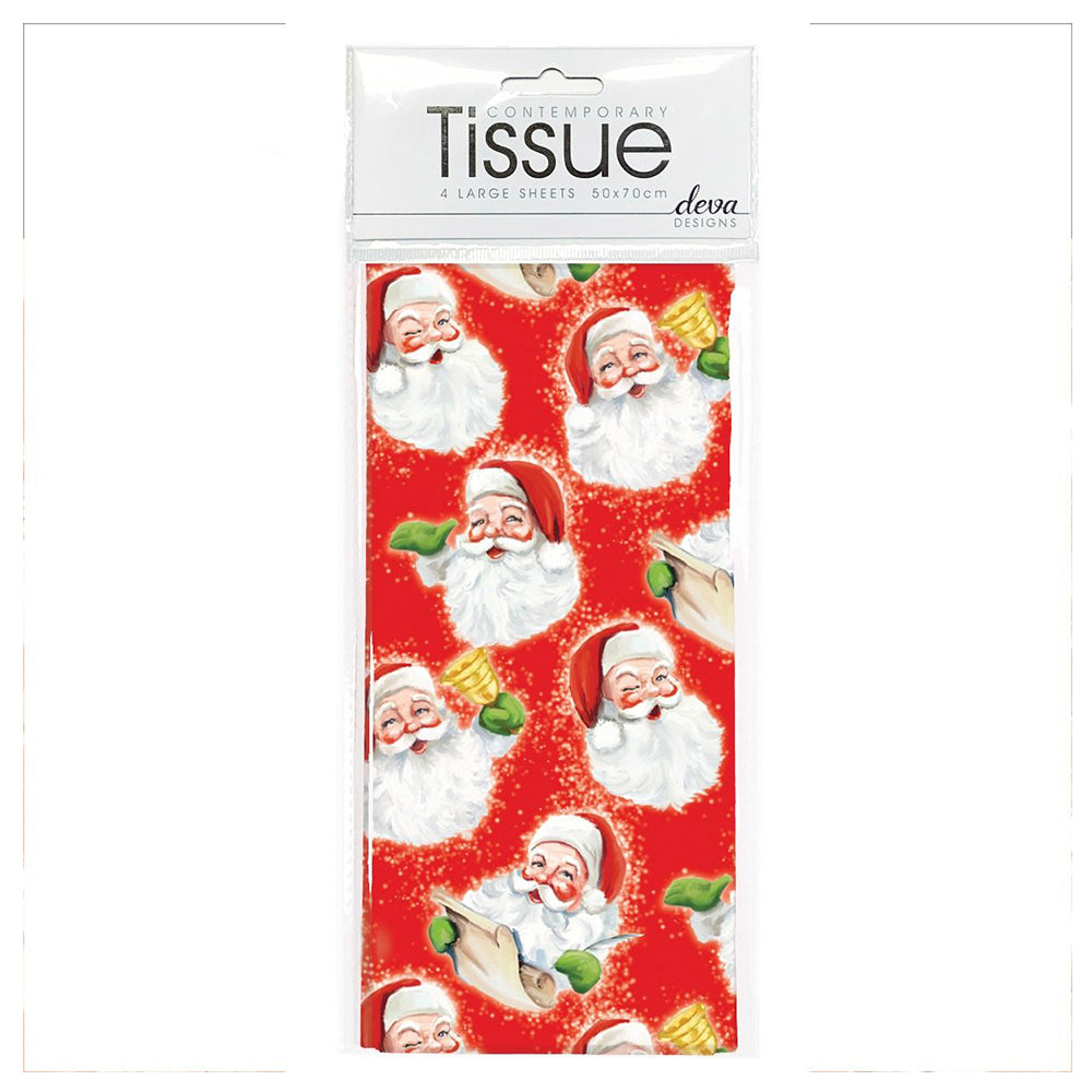 Vintage Santa Christmas Tissue Paper 4 Sheets of 20 x 30" Deva Tissue Wrapping Paper