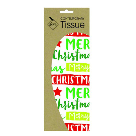 Merry Christmas Green Red Text Tissue Paper 4 Sheets of 20 x 30" Deva Tissue Wrapping Paper