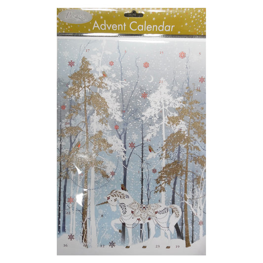 Unicorn 24 x 35 cm Glick Advent Calendar Glitter varnish and foil with envelope