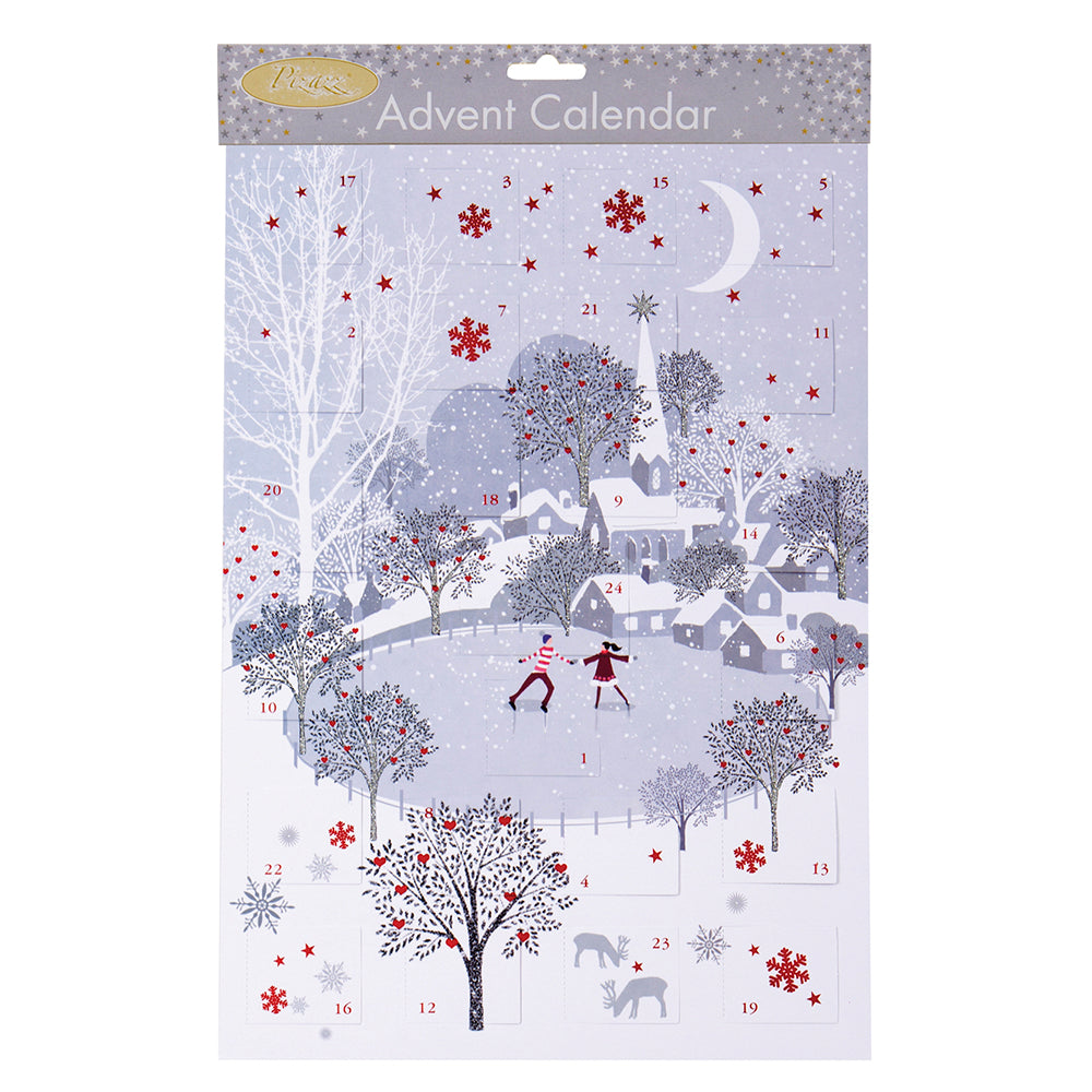 Skaters Hearts and Stars Glick Advent Calendar 24 x 35 cm Glitter varnish and foil with envelope